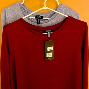 Jones New York, long, stretchy tops. Maroon and light blue. Both heathered.